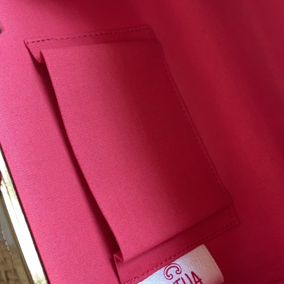 Red with white bead work clutch bag with sling - Picture 9 of 9